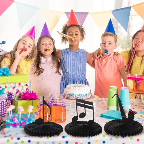 Miniatura 6 de 12 piezas de notas musicales de nido de abeja, decoración de fiesta musical, decoración de mesa retro, centros de mesa de fiesta para niños, notas