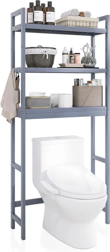 Miniatura 13 de SMIBUY Estante de almacenamiento de baño, estante organizador de bambú sobre el inodoro, ahorro de espacio de inodoro independiente con estantes