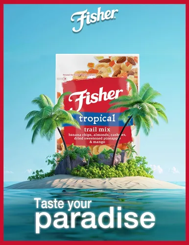 Miniatura 5 de Fisher Tropical variedad de frutos secos, 3.5 onzas, paquete de 6 unidades, chips de plátano, almendras, anacardos, piña y mango endulzados y secos