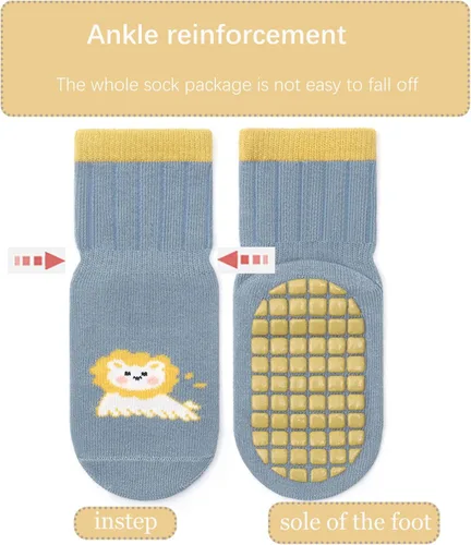 Miniatura 5 de BRATAA Toddlers No Slip Socks 5 Pairs-Cartoon Baby Little Boys Girls Socks with Grips Crew Length Slipper Socks
