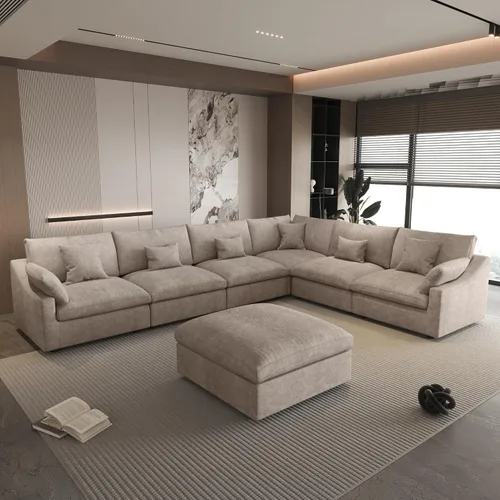 Miniatura 35 de WJShome Sofá Seccional Cloud Couch de 83 pulgadas para sala de estar, sofá seccional modular relleno de plumón, sofás en forma de L con otomana