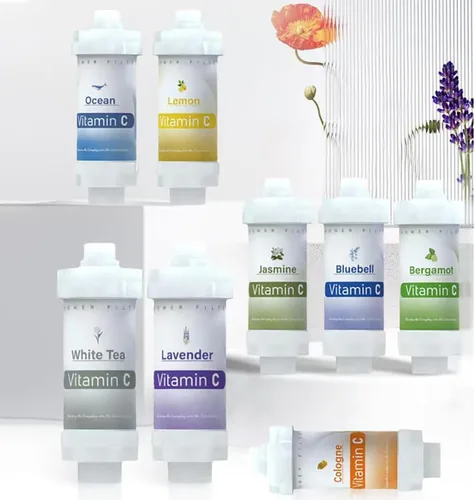 8 filtros de ducha de vitamina C para filtro de agua dura, accesorios de baño para ducha, bañera, lavanda, jazmín, té blanco, océano, melocotón,