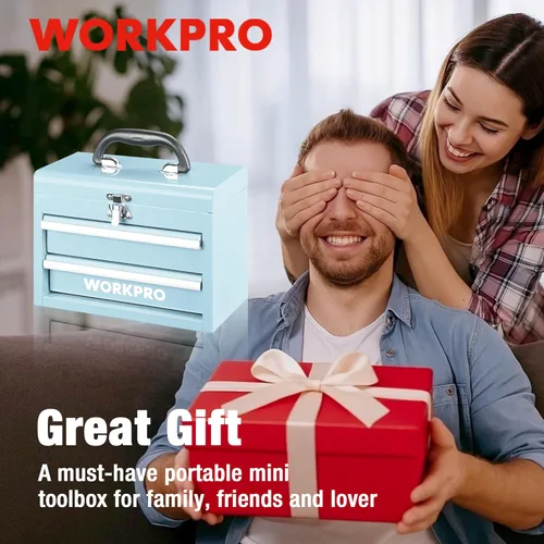 Miniatura 8 de WORKPRO Caja de herramientas portátil mini, caja de herramientas metálica con 2 cajones y guías con rodamientos de bolas, almacenamiento superior