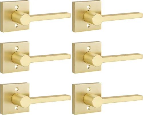 Miniatura 31 de EHOMEWARE Juego de manijas de puerta delantera doradas, palanca de puerta cuadrada resistente de latón y cerrojo de un solo cilindro reversible