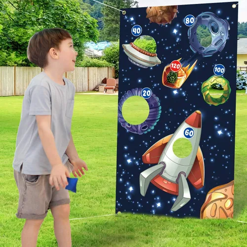 Miniatura 7 de Cartel de juegos de lanzamiento del espacio exterior, telón de fondo para interiores o exteriores, temática de galaxia, suministros de decoración