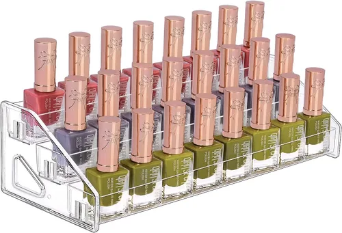 JessLab Organizador de esmalte de uñas, 3 niveles de acrílico transparente para lentes de sol y aceite esencial, organizador de maquillaje para