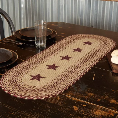 Miniatura 8 de VHC Brands Classic Country Primitive - Alfombra de mesa y cocina con plantilla color rojo yute burdeos, 8 x 24 pulgadas
