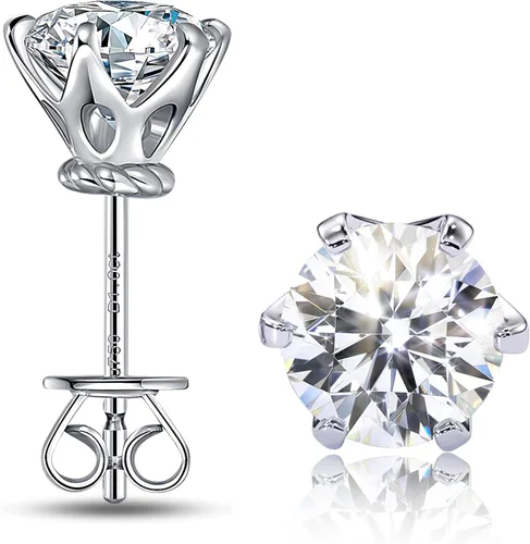 Aretes tipo dormilona de moissanita de 1 a 2.4 quilates para mujer, color D redondo VVS1, aretes de diamantes creados en laboratorio, oro blanco de