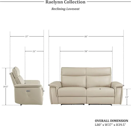 Miniatura 2 de Lexicon Raelynn Power - Sofá biplaza reclinable doble, color gris pardo gris topo
