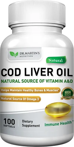 Miniatura 4 de Aceite de hígado de Bacalao sin eructos 100 cápsulas blandas Fuente natural de ácidos grasos Omega 3 EPA y DHA Vitamina A y D Apoya la salud
