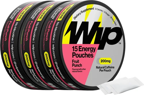 Miniatura 6 de Bolsas de energía Wip 200mg de cafeína natural Vitaminas y minerales Menta 15 bolsas por lata 3 latas