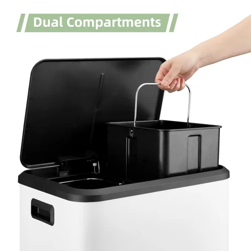Miniatura 4 de Cubo de basura rectangular de doble compartimento para reciclaje de cocina con tapa de cierre suave, acero inoxidable de 2 x 4 galones