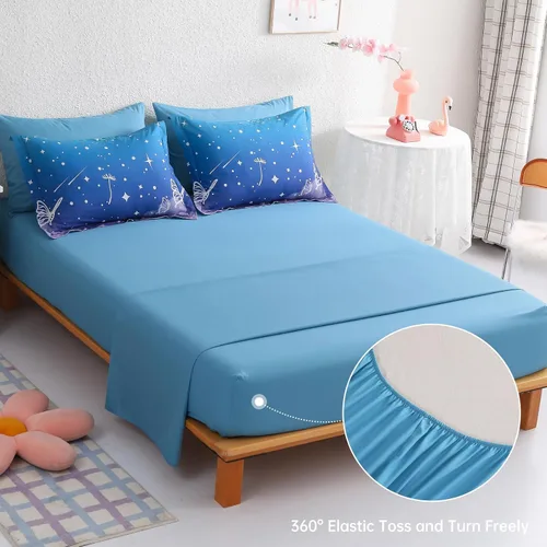 Miniatura 74 de Dinjoy Juego de edredón para niñas, tamaño individual, colorido, azul, rosa, morado, arcoíris, juego de ropa de cama de 6 piezas en una bolsa