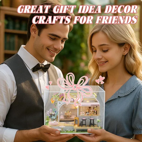 Miniatura 3 de Kit de casa de muñecas en miniatura Kisoy con muebles, modelo de casa hecho a mano DIY para adolescentes, regalo para adultos (Café Gato Jardín)