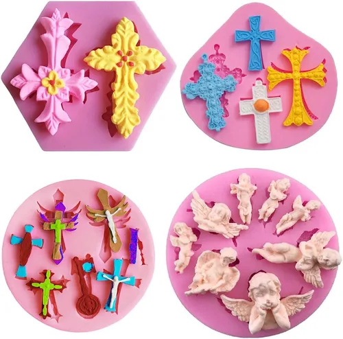 HiParty Angel with Wings - Molde de silicona para fondant para tartas, juego de moldes cruzados, color rosa