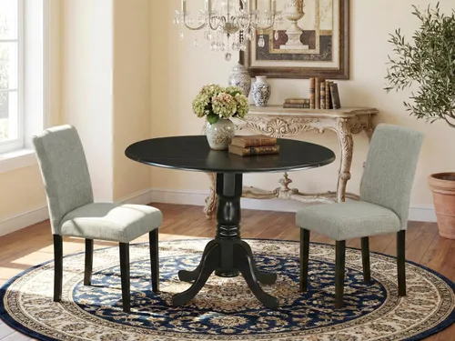 Miniatura 2 de East West Furniture DLAB3-BLK-06 - Juego de comedor de 3 piezas para espacios pequeños, contiene una mesa de comedor redonda con Dropleaf y 2 sillas