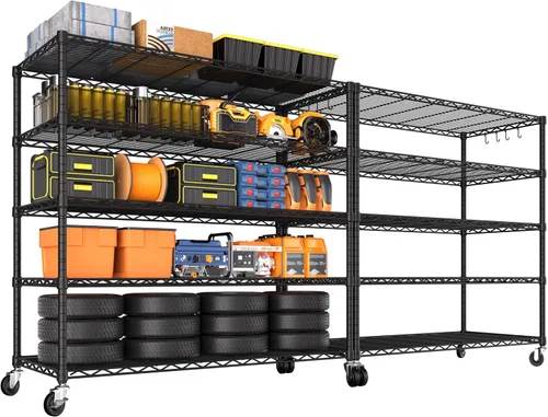 Miniatura 15 de PrimeZone Estantería de alambre con ruedas, estantes de almacenamiento de metal resistente de 5 niveles ajustables con certificación NSF