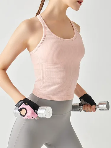 Miniatura 80 de sphinx cat - Camiseta corta de entrenamiento para mujer, camiseta sin mangas, acanalada, con espalda cruzada y brasier integrado