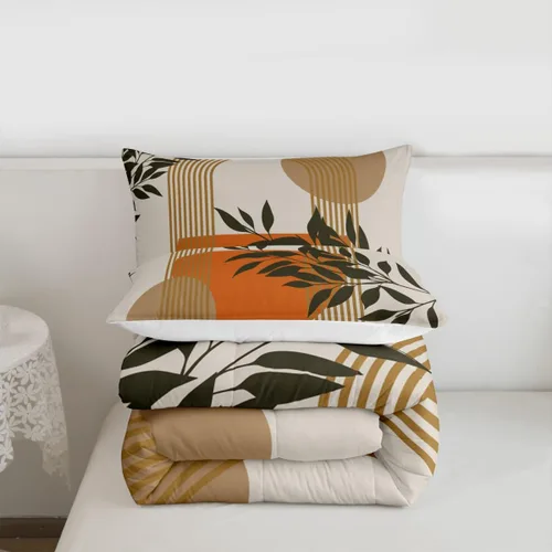 Miniatura 7 de Juego de ropa de cama tamaño King con diseño de hojas bohemias para niñas, niños, adolescentes y mujeres, abstracto, exótico, geométrico, moderno