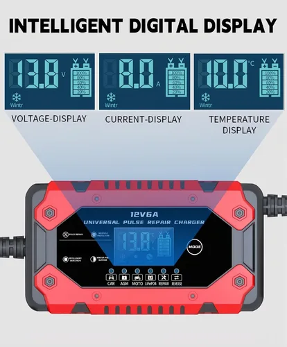 Miniatura 7 de Cargador de Batería 6-Amp 12V Cargador de Batería Inteligente Automático de Goteo, Mantenedor de Batería Desulfador con Compensación de Temperatura