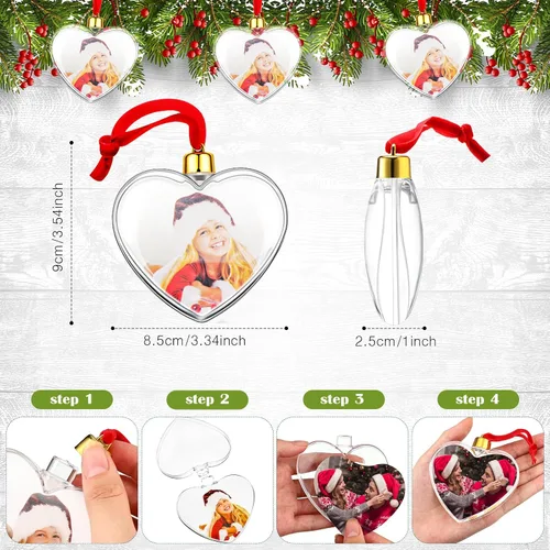 Miniatura 3 de Skylety 24 bolas de adorno para fotos, Navidad, 3.54 pulgadas, plástico transparente, para colgar, marco de fotos, adornos familiares, adornos