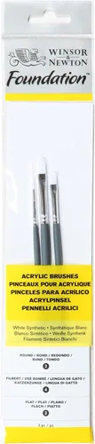 Miniatura 7 de Winsor & Newton Juego de brochas acrílicas sintéticas, mango corto, redondo, paquete de 3