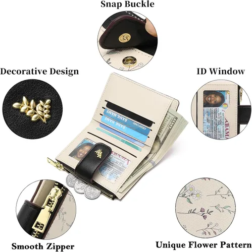 Miniatura 5 de GAEKEAO Billeteras pequeñas para mujer, con bloqueo RFID, de cuero, plegable, con cremallera, bolsillo para tarjetas de crédito, con ventana