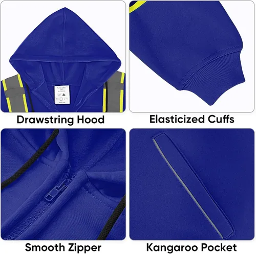 Miniatura 3 de TICONN Chaqueta con capucha de seguridad, sudadera con capucha reflectante de alta visibilidad, equipo de PPE para clima frío cumple con ANSI III