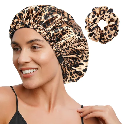 Miniatura 12 de YANIBEST Gorro de satén ajustable de doble capa para dormir, gorro para el cabello para mujeres con cabello rizado natural, color salvia