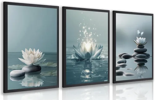 Miniatura 16 de GELDSTEI Arte de pared zen enmarcado, pintura moderna en lienzo de chica haciendo yoga, decoración de pared de meditación tranquila, imagen estética