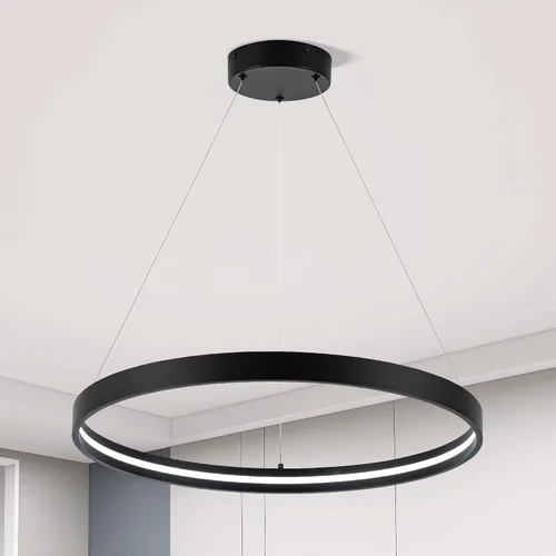 Miniatura 8 de Lámparas de araña LED modernas en negro, lámparas de araña LED contemporáneas regulables de 1 anillo, lámpara colgante LED moderna para sala