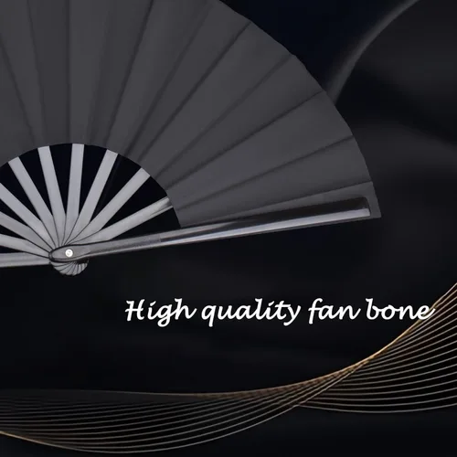Miniatura 4 de Paquete de 2 ventiladores de mano plegables grandes, ventilador chino negro de Kung Fu Tai Chi, abanicos de tela de nailon para hombres y mujeres