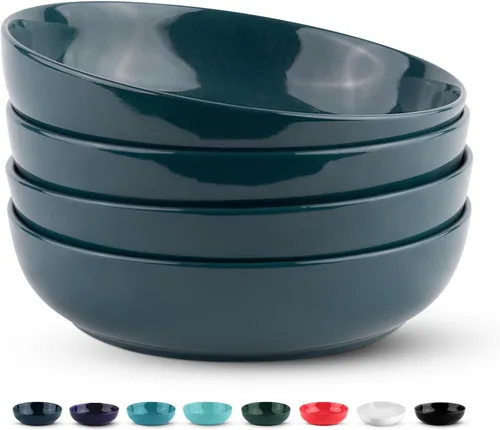 Miniatura 14 de KooK Juego de cuencos de porcelana para pasta, borde negro, juego de 4 40 oz