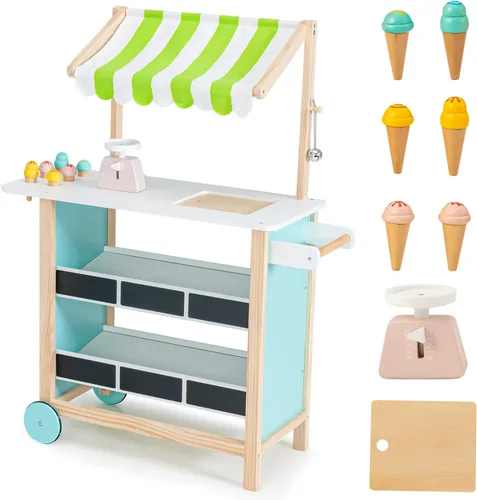 Miniatura 9 de INFANS Juguete de madera para tienda de comestibles, juego de simulación de supermercado, almacenamiento adicional, 6 escalas de helado, campanas