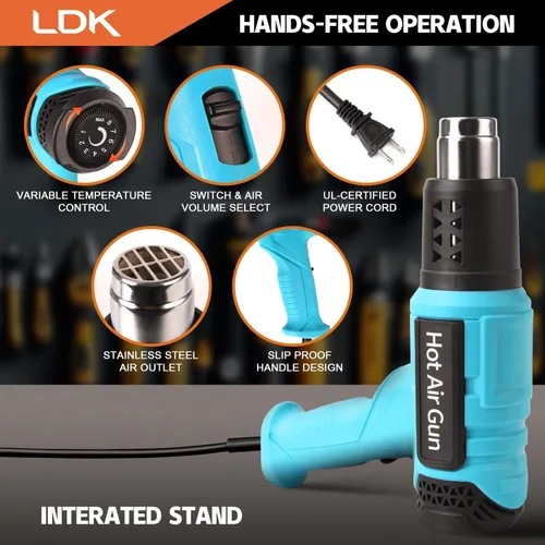 Miniatura 4 de LDK Pistola de calor, pistola de calefacción de control de temperatura variable de 140 °F a 1100 °F, kit de pistola de aire caliente resistente