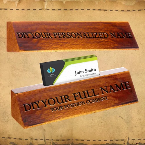 Miniatura 3 de Eersida 2 piezas de placa de nombre de madera en blanco para escritorio, placa de nombre de nogal personalizada de madera DIY para placa de nombre