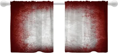 Miniatura 199 de Shrahala Beige and Orange Abstract Art Brushstrokes Blackout Curtain Tiers, Abstract Oil Paint Kitchen Valance Light Blocking Tier Drapes with Rod