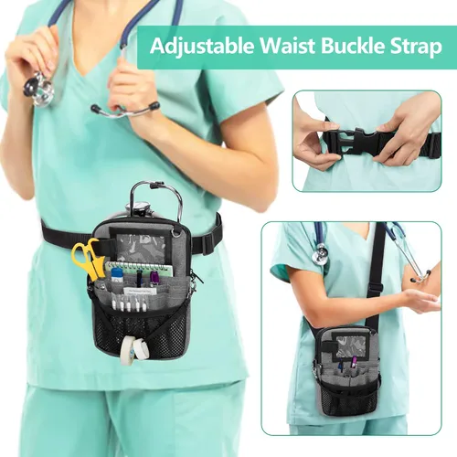 Miniatura 22 de Trunab Riñonera con soporte para cinta y bolsillos para equipo médico, bolsa de almacenamiento de cintura con correa ajustable para la cintura