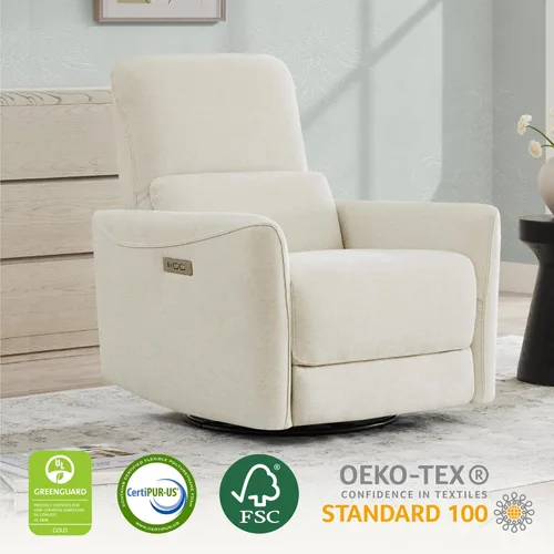 Miniatura 4 de CHITA - Silla reclinable eléctrica giratoria, con certificación FSC, tapizada, para sala de estar, habitación del bebé, sofá reclinable con soporte