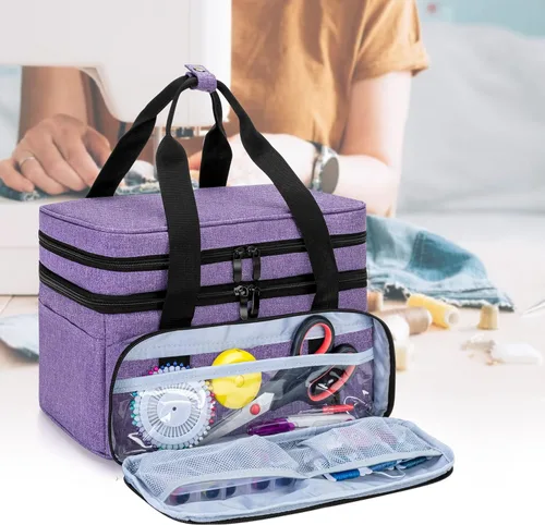 Miniatura 4 de BAFASO Organizador de accesorios de costura de doble capa con 2 bolsas desmontables, bolsa de almacenamiento grande para herramientas de costura