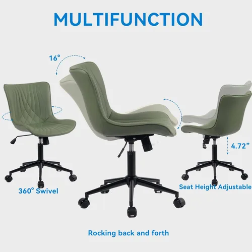 Miniatura 3 de YOUNIKE Silla de oficina, silla de escritorio sin brazos, silla de computadora con ruedas, moderna silla tapizada de piel sintética, silla de Oliva