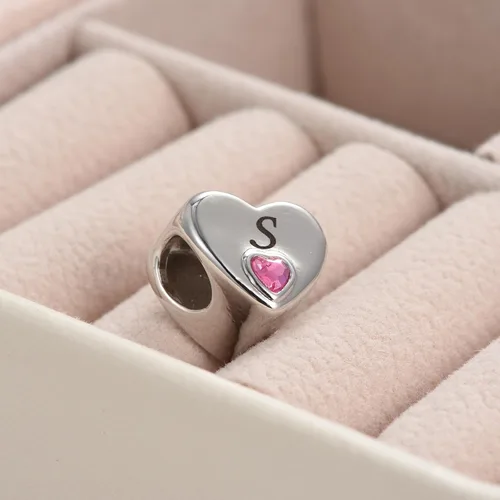 Miniatura 5 de KunBead Dijes de cuentas con letras iniciales de la A a la Z con forma de corazón rosa, compatibles con pulseras Pandora para mujer