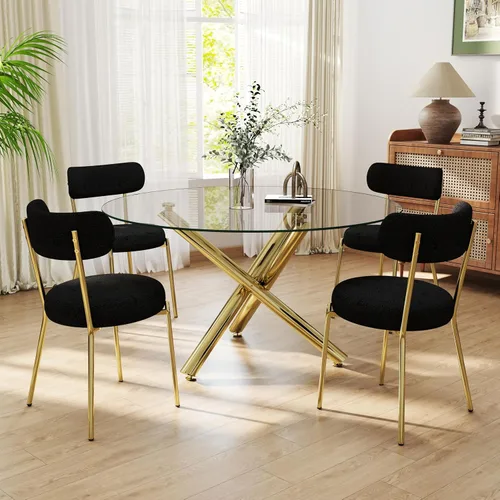 Miniatura 50 de Juego de mesa de comedor redonda de cristal negro para 2, juego de mesa de cocina pequeña y moderna de 36 pulgadas con 2 sillas de comedor tapizadas