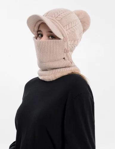 Miniatura 9 de HUAMULAN Gorro de invierno de una pieza para mujer, pasamontañas de forro polar, pasamontañas, máscara facial, bufanda, orejeras, esquí, nieve