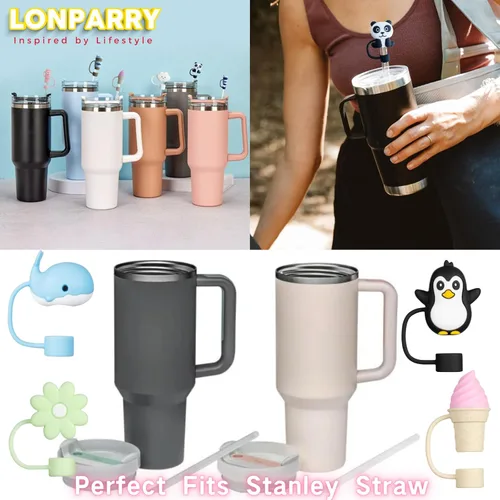 Miniatura 3 de LONPARRY Paquete de 4 Tapas de Silicona para Pajitas para Vaso Stanley, Se Adaptan a Pajitas de 0.4 Pulgadas, Tapas Reutilizables - 1 Ballena+1