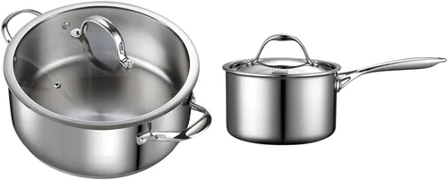 Cooks Standard Cacerola clásica de acero inoxidable de 7 cuartos de galón con tapa y cacerola de acero inoxidable revestido de múltiples capas de 3