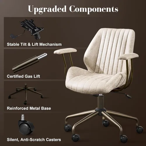 Miniatura 7 de Silla ergonómica de escritorio de oficina en casa, silla giratoria de 360° con reposabrazos extraíbles, silla moderna de mediados de siglo para Beige