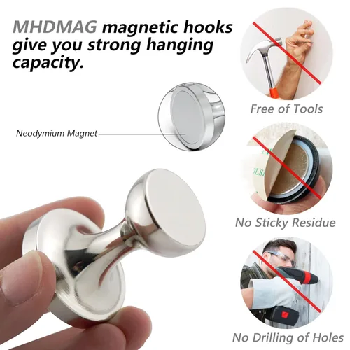Miniatura 4 de Ganchos magnéticos resistentes para abrigos, ganchos magnéticos con neodimio de tierras raras para el hogar, oficina, bolsos, lugar de trabajo