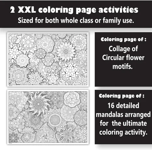 Miniatura 3 de Young N Refined Paquete de 2 pósteres gigantes para colorear de flores y collages de mandala, versión enrollada (18 x 33)