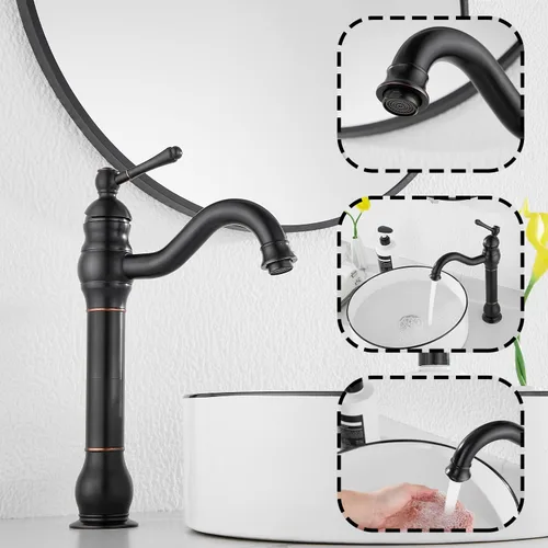 Miniatura 3 de Grifo giratorio de 360 ° con un solo orificio para lavabo de baño, desagüe desplegable a juego sin desbordamiento, bronce aceitado Bronce frotado